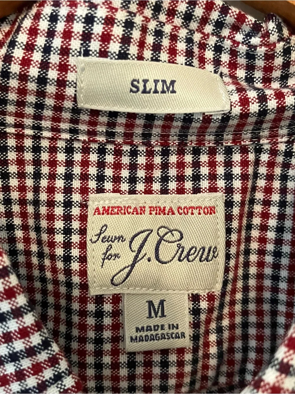 Sewn For J.Crew Blue Red White Check Plaid Cotton Slim Fit Shirt Men M Preppy